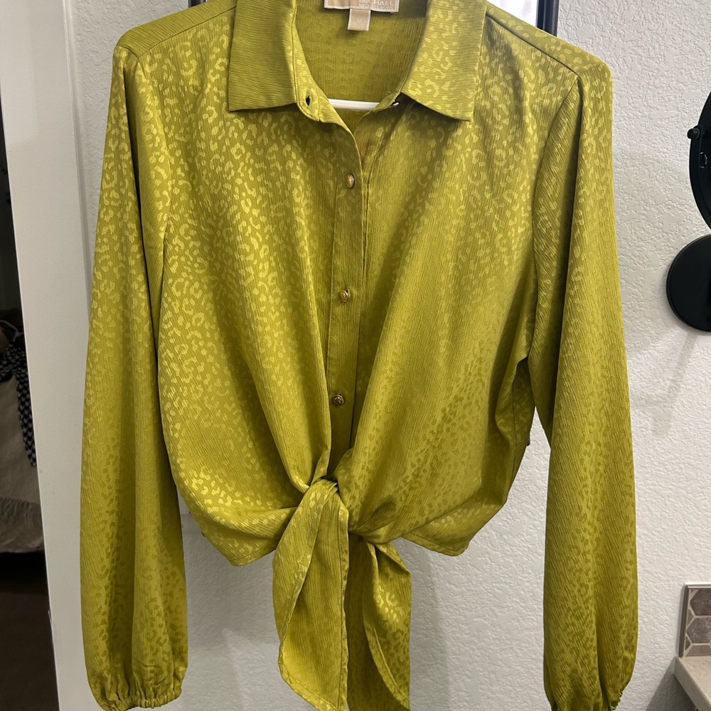 Michael Kors Olive Green Tie-Front Blouse